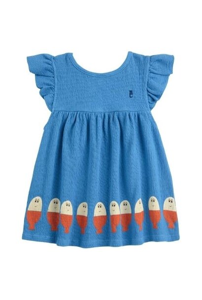 Bobo Choses baby morning egg ruffle dress blue | jurk