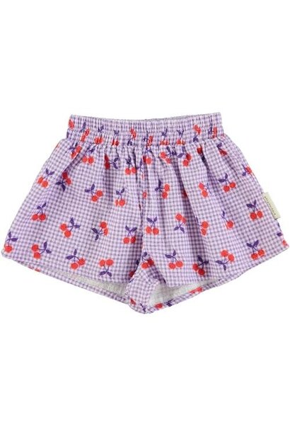 Piupiuchick shorts purple & white checkered w/ cherries | korte broek