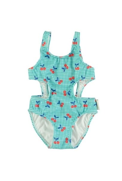 Piupiuchick trikini turquoise & white checkered w/ cherries | badpak
