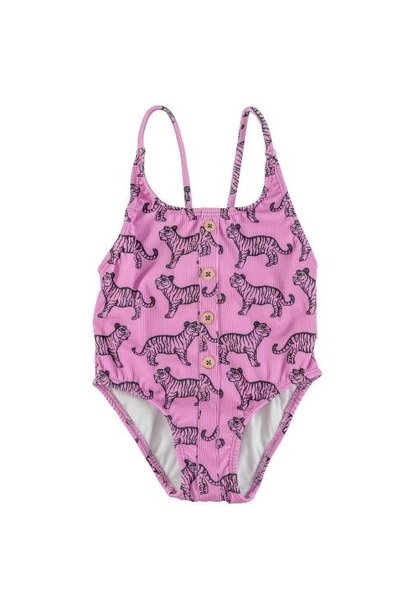 Piupiuchick swimsuit w/ buttons lavender w/ black tigers | badpak
