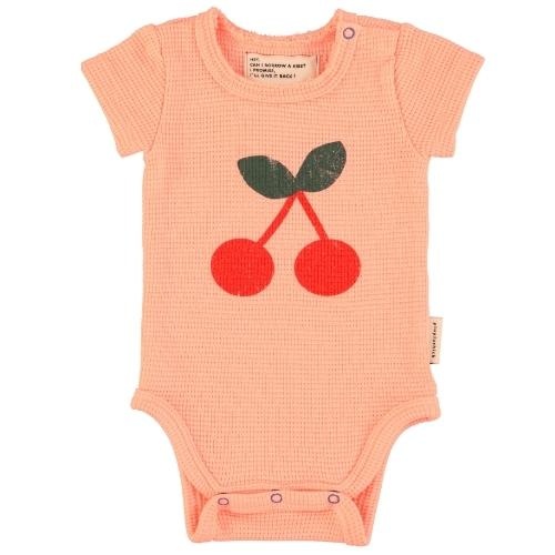 Piupiuchick baby short sleeve bodysuit pink w/ cherry print | romper-1