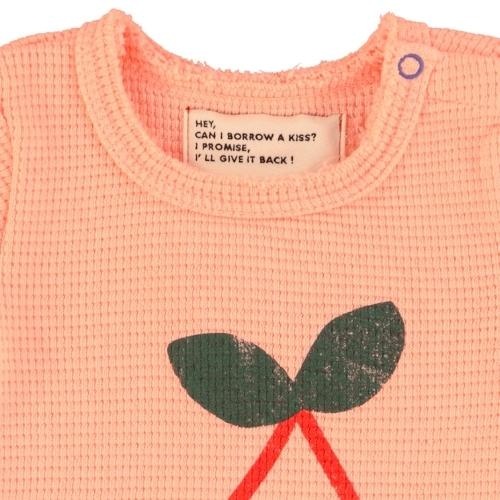 Piupiuchick baby short sleeve bodysuit pink w/ cherry print | romper-2