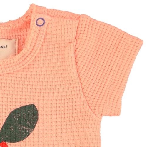 Piupiuchick baby short sleeve bodysuit pink w/ cherry print | romper-3