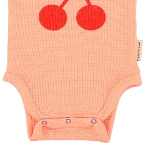 Piupiuchick baby short sleeve bodysuit pink w/ cherry print | romper-4