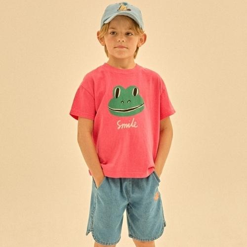 Jelly Mallow smiling frog pigment t-shirt pink | tee-2
