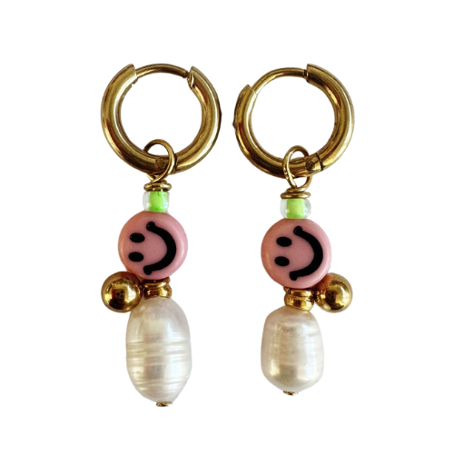 ByMelo oorbellen smiley parel roze | sieraad-1