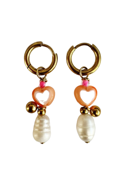 ByMelo oorbellen oranje hart parel multi | sieraad