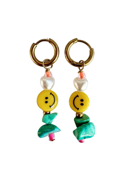 ByMelo oorbellen smiley steen multi | sieraad