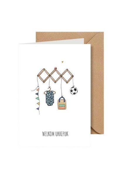 Juulz kaartje 'welkom ukkepuk' kapstok blauw multi | wenskaart