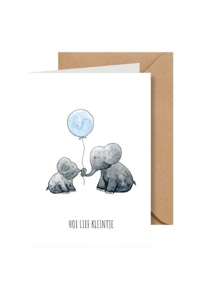 Juulz kaartje 'hoi lief kleintje' olifantjes blauw | wenskaart