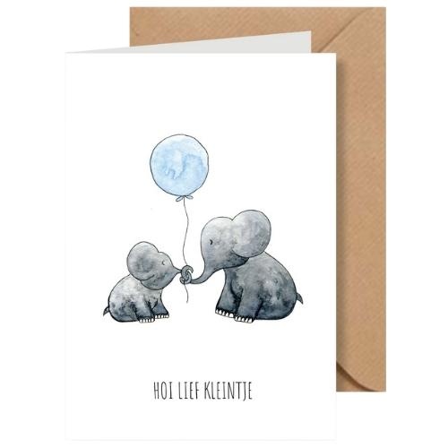 Juulz kaartje 'hoi lief kleintje' olifantjes blauw | wenskaart-1