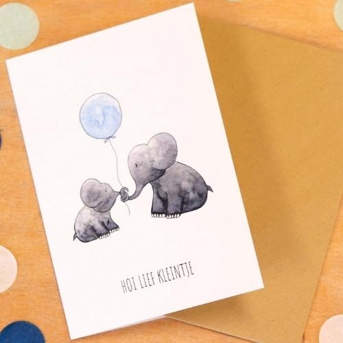 Juulz kaartje 'hoi lief kleintje' olifantjes blauw | wenskaart-2