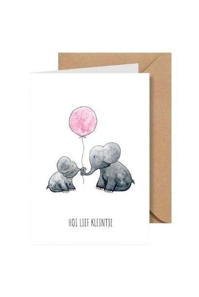 Juulz kaartje 'hoi lief kleintje' olifantjes roze | wenskaart