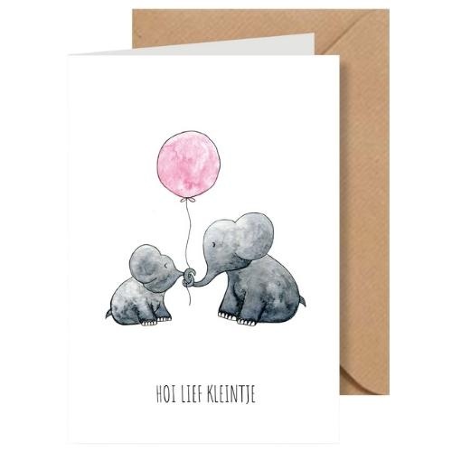 Juulz kaartje 'hoi lief kleintje' olifantjes roze | wenskaart-1