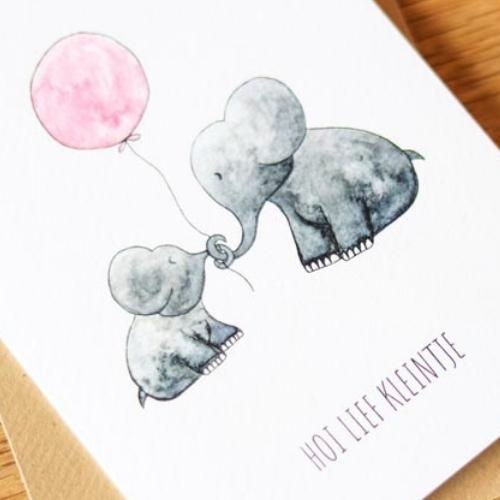 Juulz kaartje 'hoi lief kleintje' olifantjes roze | wenskaart-2