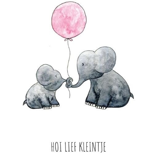 Juulz kaartje 'hoi lief kleintje' olifantjes roze | wenskaart-4