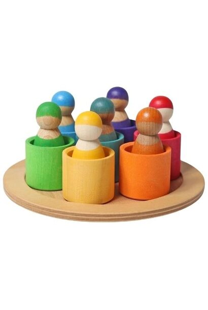 Grimm's houten regenboog vrienden in bakjes 7st | speelgoed