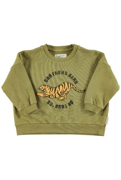 Piupiuchick sweatshirt olive green w/ tiger print | trui