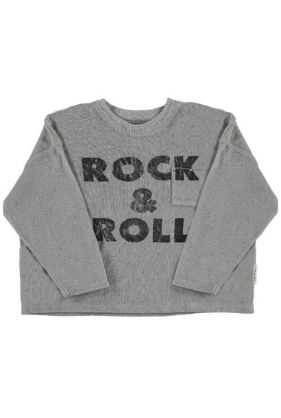 Piupiuchick terry cotton longsleeve t'shirt grey w/ "rock & roll" print | tee