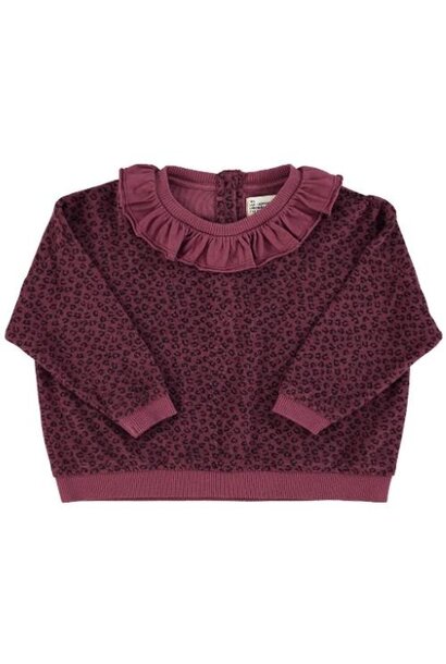 Piupiuchick terry cotton sweatshirt aubergine w/ animal print | trui