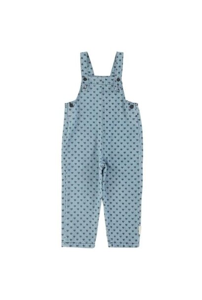 Piupiuchick dungarees washed blue denim w/ black hearts | tuinbroek