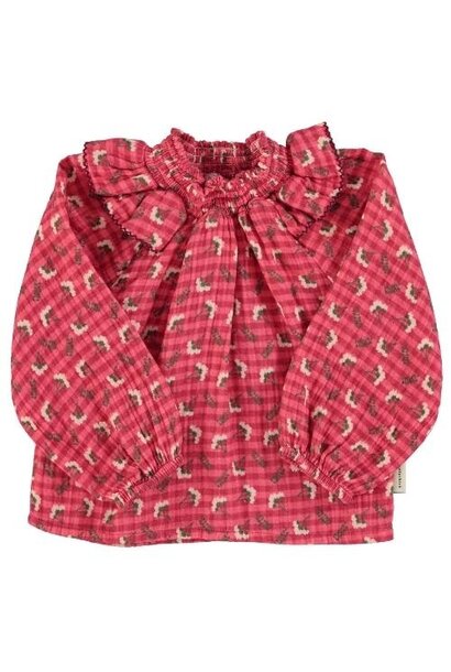 Piupiuchick blouse pink checkered w/ flowers | top