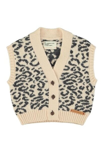 Piupiuchick knitted waistcoat light pink w/ black animal print | gilet