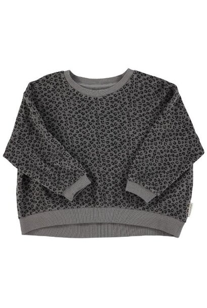 Piupiuchick terry cotton sweatshirt grey w/ animal print | trui