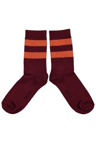 Piupiuchick socks bordeaux w/ orange stripes | sokken