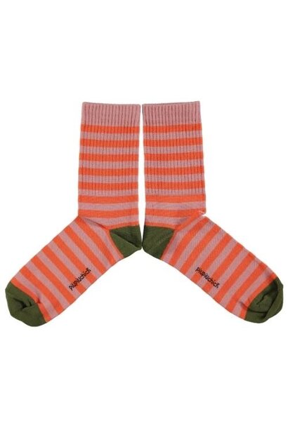 Piupiuchick socks pink & orange stripes | sokken