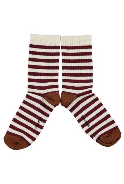 Piupiuchick socks ecru & bordeaux stripes | sokken