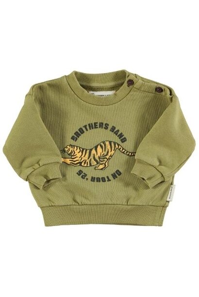 Piupiuchick baby sweatshirt olive green w/ tiger print | trui