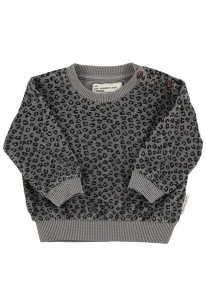 Piupiuchick baby terry cotton sweatshirt grey w/ animal print | trui