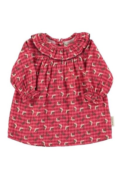 Piupiuchick baby dress checkered pink w/ flowers | jurk