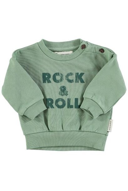 Piupiuchick baby sweatshirt green w/ "rock & roll" print | trui