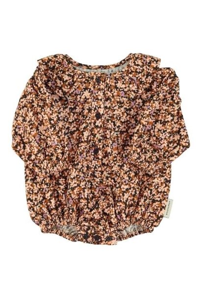 Piupiuchick baby long sleeve romper light pink & brown flowers | romper