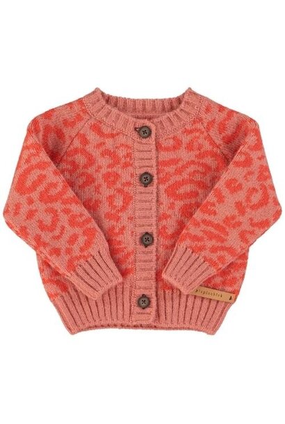 Piupiuchick knitted baby cardigan pink w/ animal print | vest