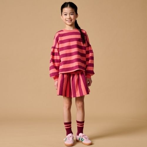 Petit Blush sweater stripes peach bordeaux | trui-5