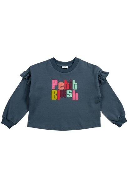 Petit Blush june ruffle sweater stormy weather | trui