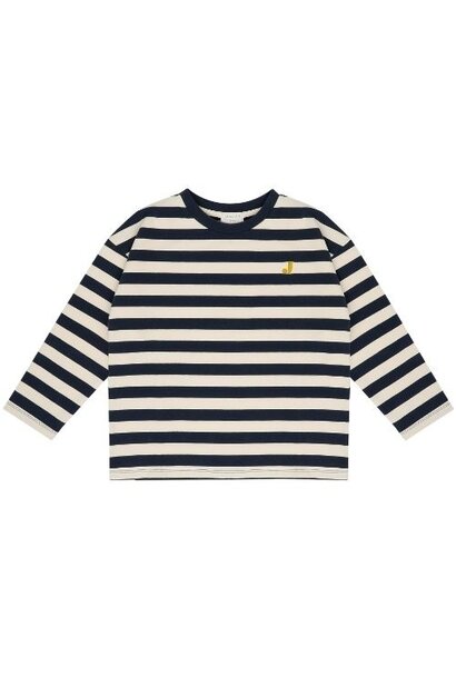 Jenest moos oversized ls t-shirt navy blue off white stripe | tee