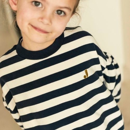 Jenest millie ls t-shirt navy blue off white stripe | tee-2