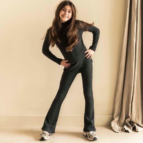 Jenest teddy flared legging dark grey melange | broek-2