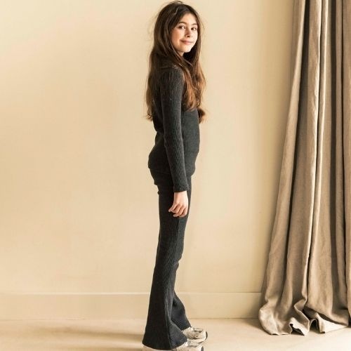 Jenest teddy flared legging dark grey melange | broek-3