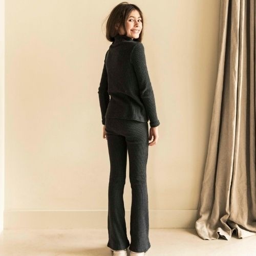Jenest teddy flared legging dark grey melange | broek-4