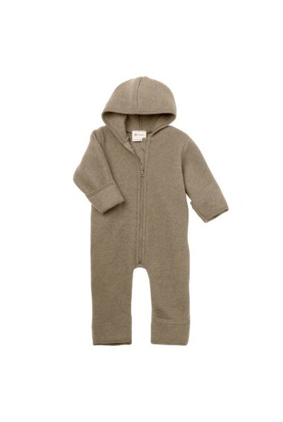 Engel Natur wol fleece overall met capuchon rits walnut melange | pilotenpak