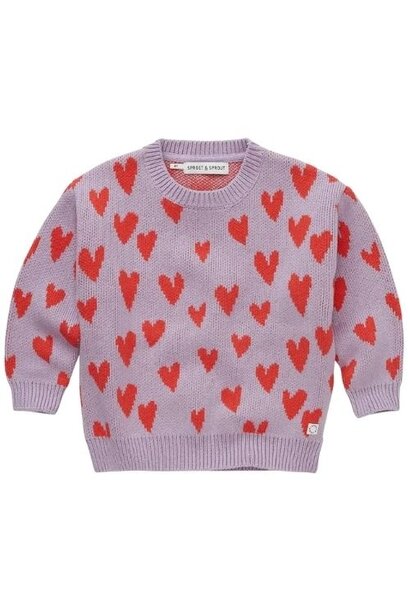 Sproet & Sprout sweater intarsia hearts lavender | trui