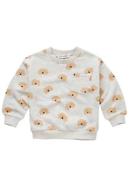 Sproet & Sprout sweatshirt moustache dog print light grey melee | trui