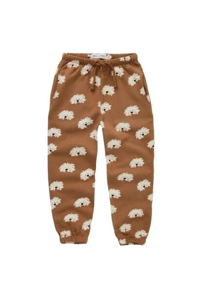 Sproet & Sprout sweatpants moustache dog print mocca | broek