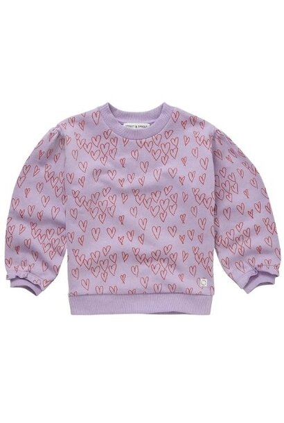 Sproet & Sprout sweatshirt hearts print lavender | trui