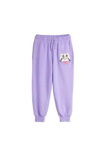 Mini Rodini cat with bowtie chenille sweatpants purple | broek